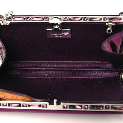 Judith Leiber Metallic Calfskin Box Clutch With Chain Purple Silver 4 of 11