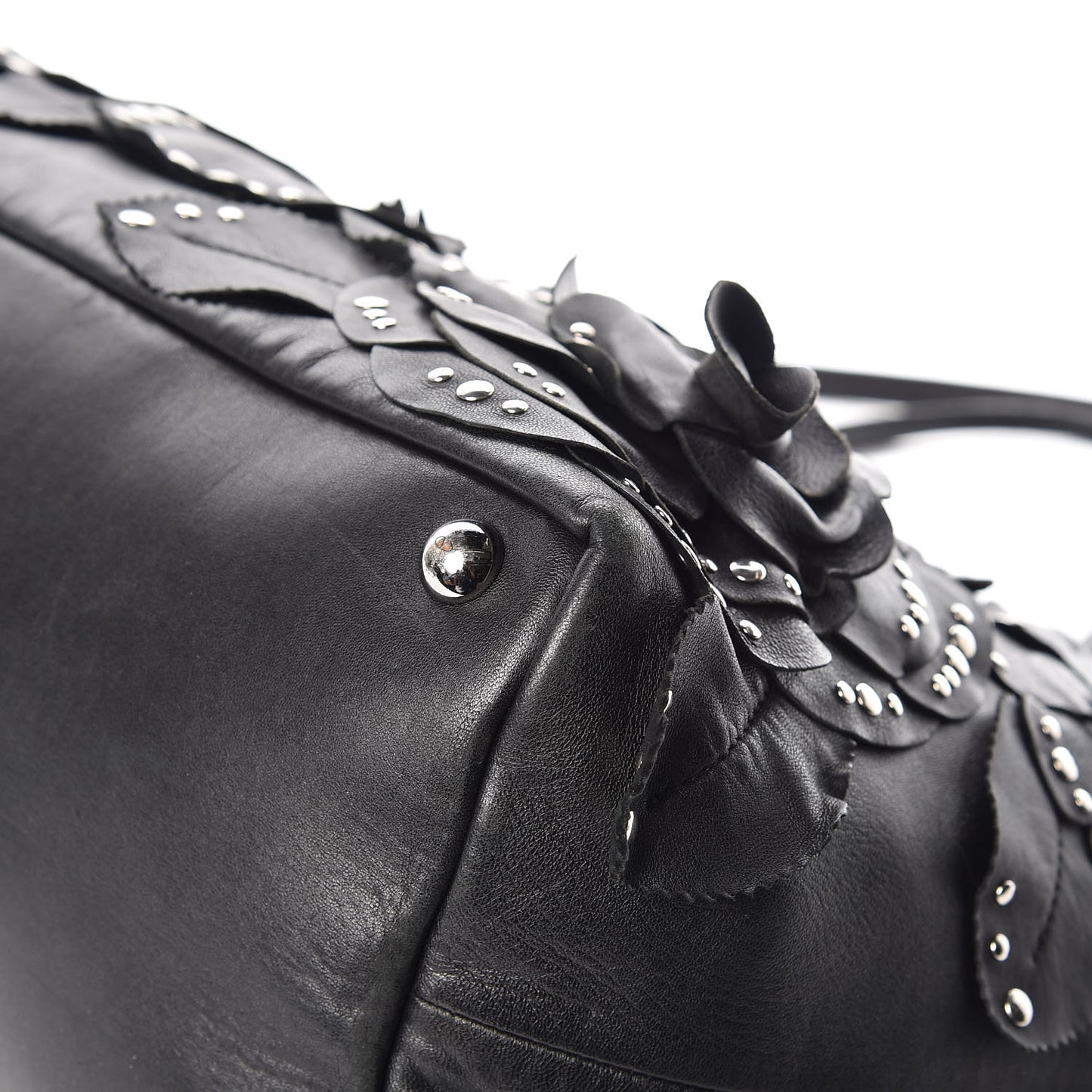 Nappa Studded Rosette Tote Black