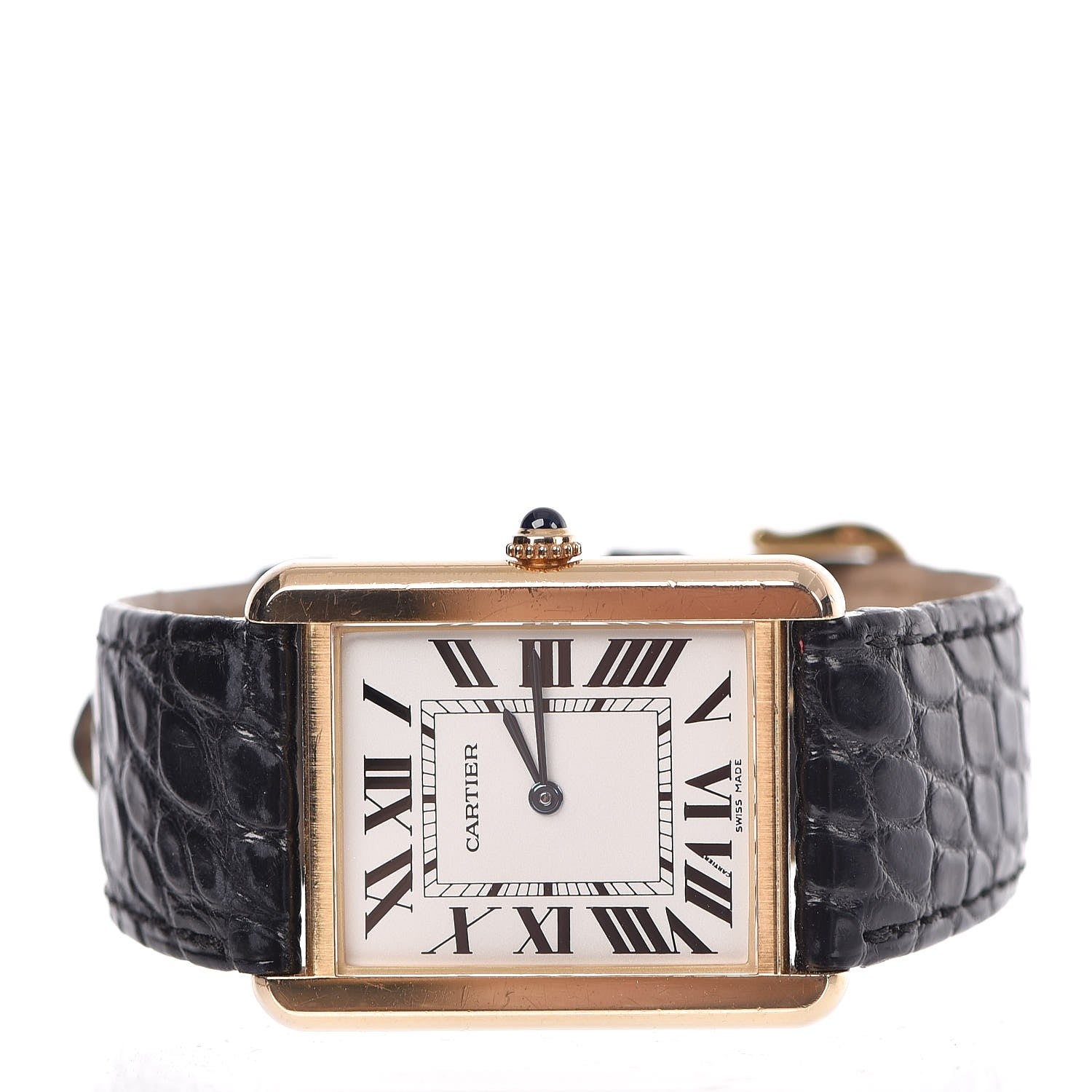 Cartier Stainless Steel 18K Yellow Gold Alligator 27mm Tank Solo Quartz Watch 3 of 9