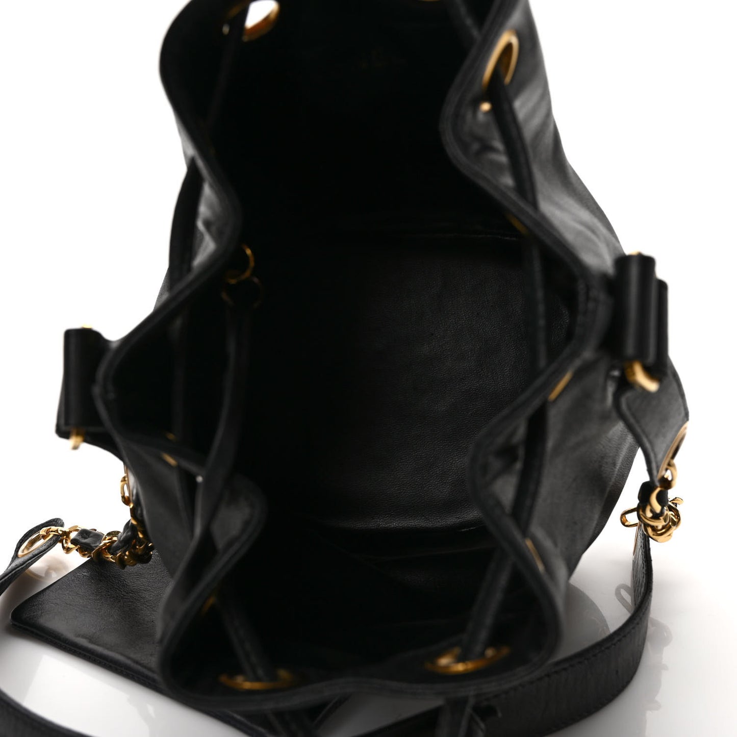 Lambskin CC Drawstring Shoulder Bag Black