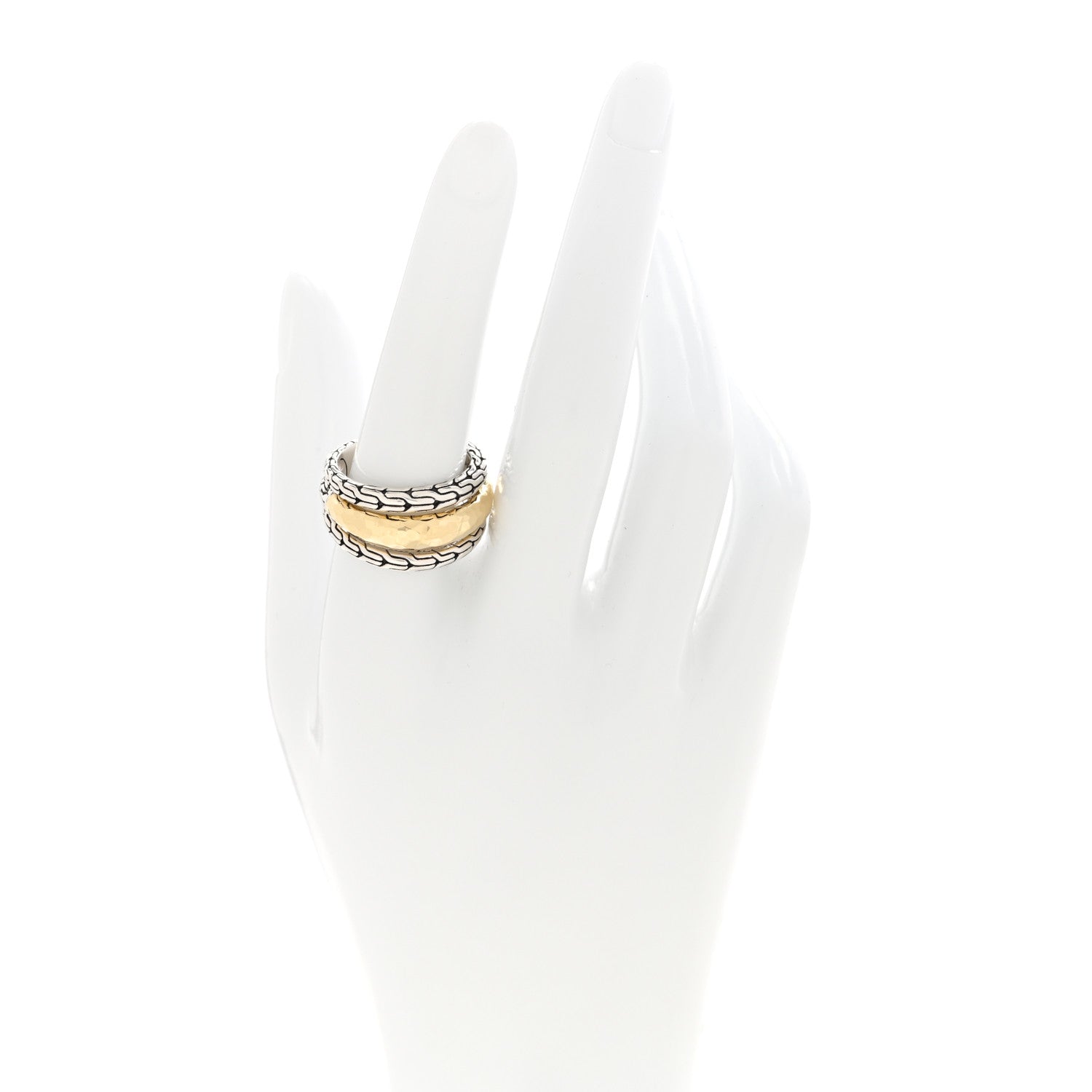 John Hardy Sterling Silver 18K Yellow Gold Classic Chain Hammered 3-Row Ring 58 8.25 2 of 5