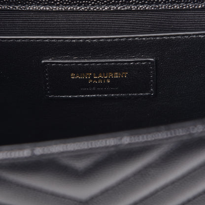 Saint Laurent Grain De Poudre Matelasse Chevron Medium Monogram Satchel Black 7 of 10