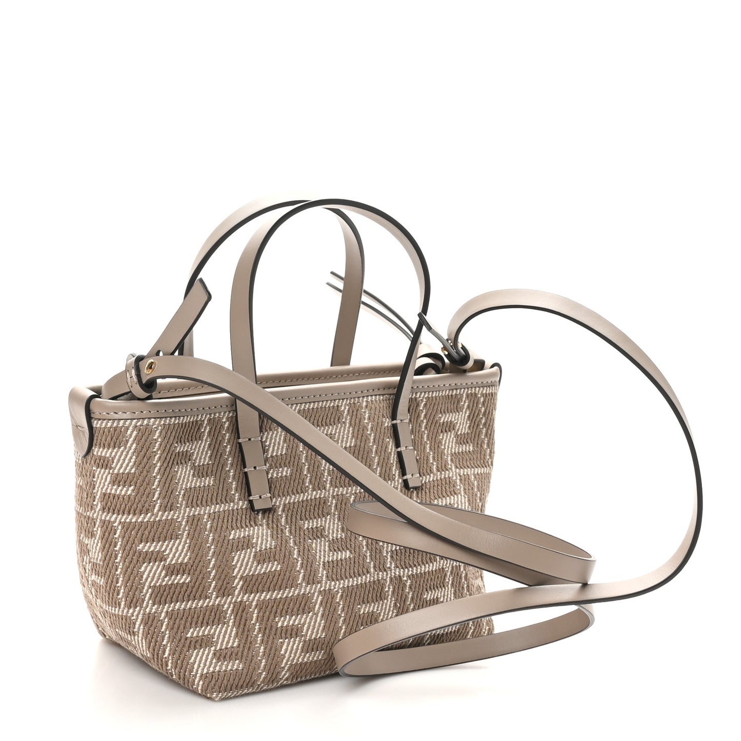 Denim Jacquard FF Effect Vitello Grace Mini Roll Tote Dove White Dove