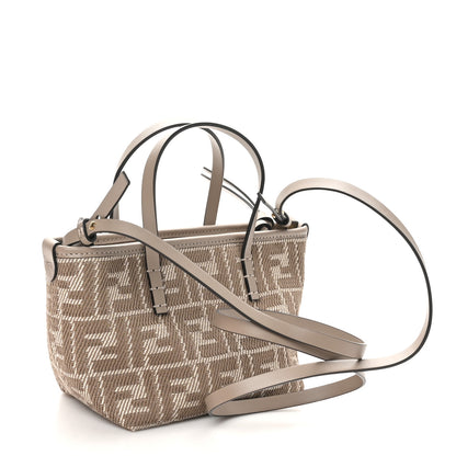 Fendi Denim Jacquard FF Effect Vitello Grace Mini Roll Tote Dove White Dove 3 of 11