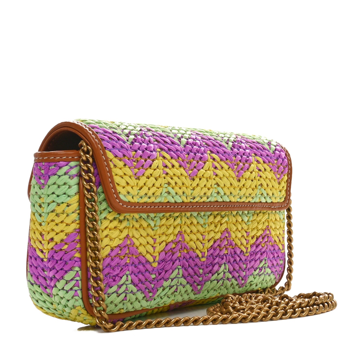 Woven Raffia Calfskin Super Mini GG Marmont Shoulder Bag Multicolor