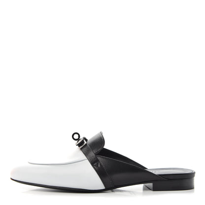 Hermes Goatskin Bi-Color Oz Mules 37.5 White Black 1 of 10