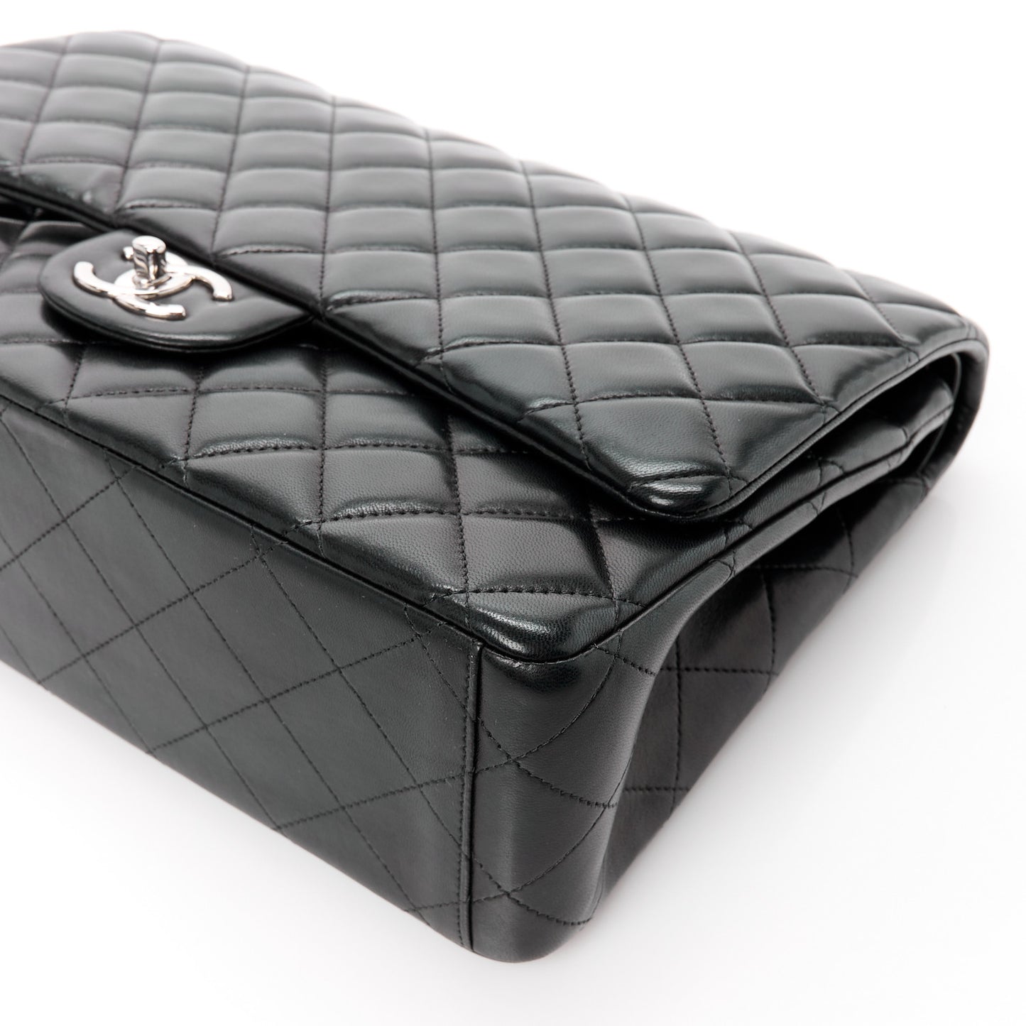 Lambskin Quilted Maxi Double Flap Black