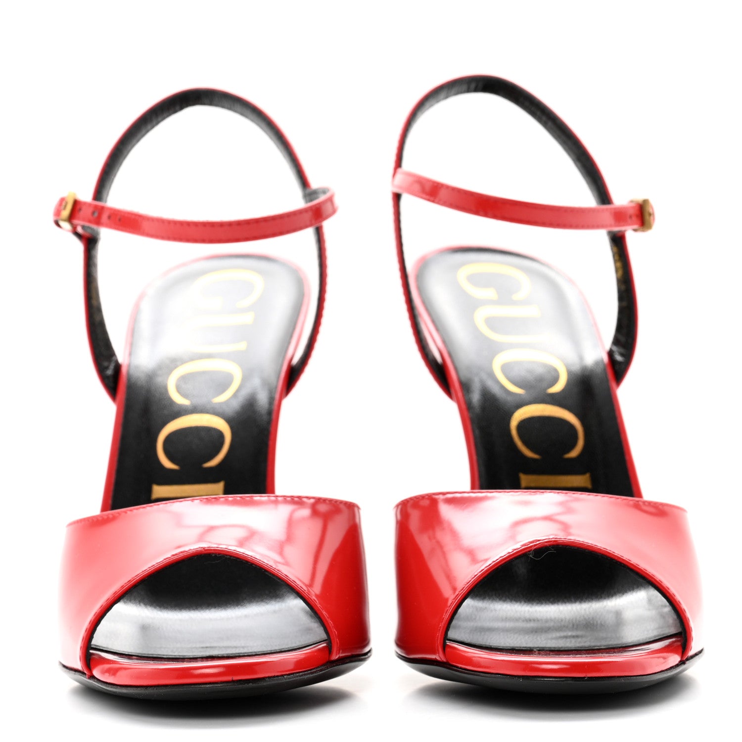 Gucci Regent Calfskin Peep Toe Sandals 37.5 Heron Red 2 of 10