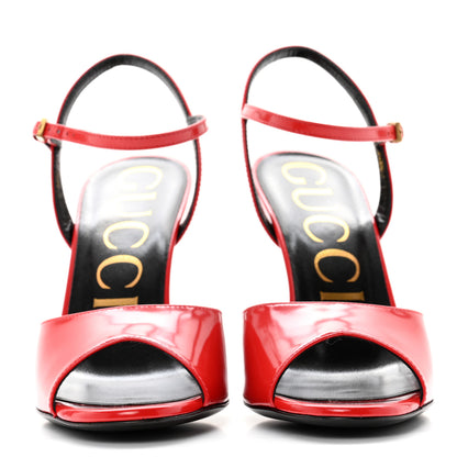 Gucci Regent Calfskin Peep Toe Sandals 37.5 Heron Red 2 of 10