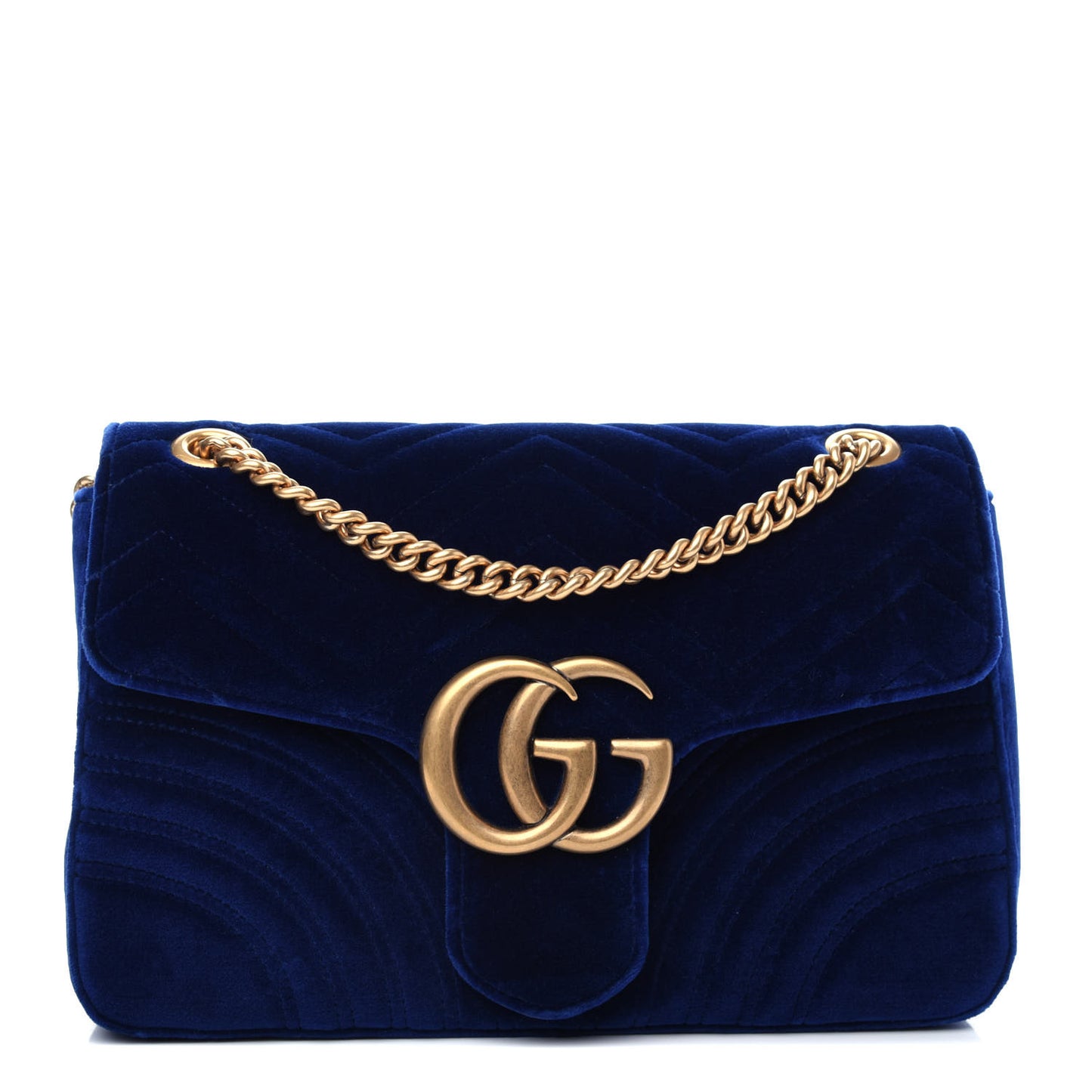 Velvet Matelasse Medium GG Marmont Shoulder Bag Cobalt Blue