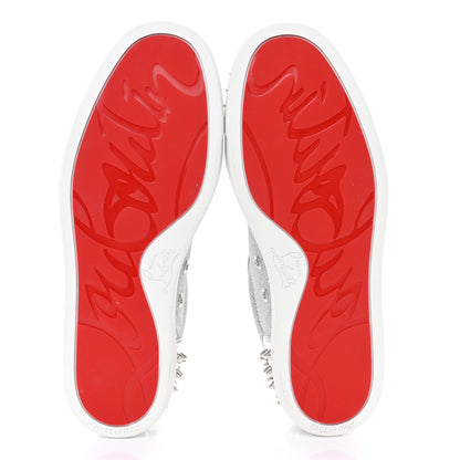 Christian Louboutin Glitter Metallic Calfskin Spikes Vieira 2 Flat Sneakers 37 Silver 5 of 10
