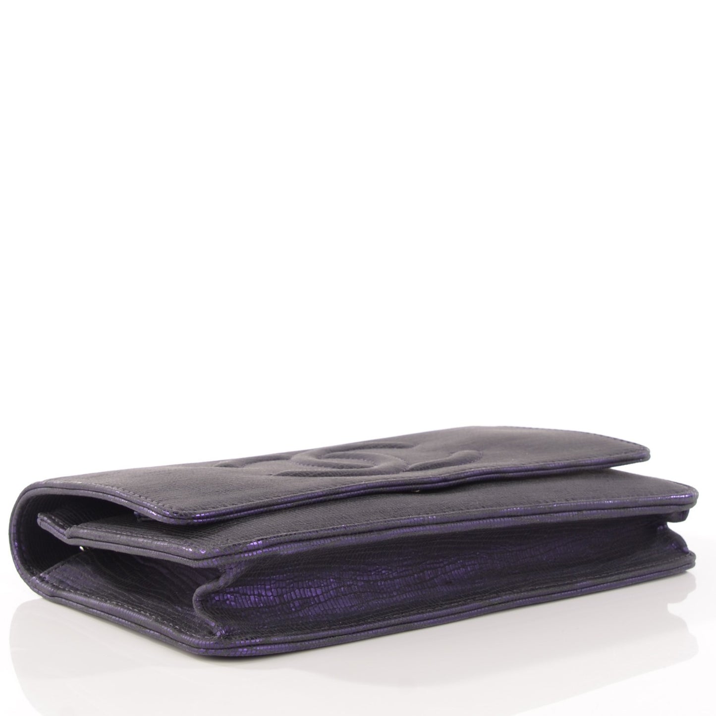 Iridescent Stamped Calfskin Timeless Wallet on Chain WOC Purple