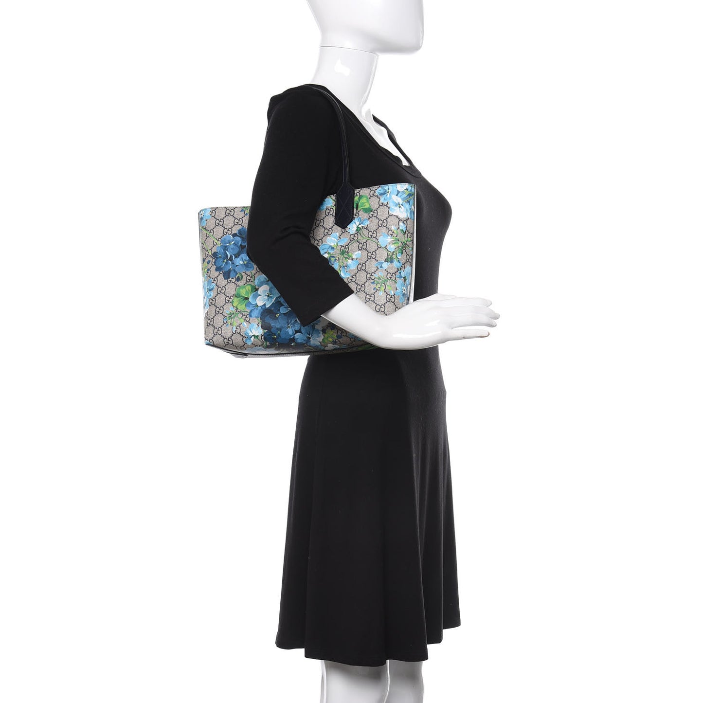 GG Supreme Monogram Blooms Small Reversible Tote Beige Blue Navy