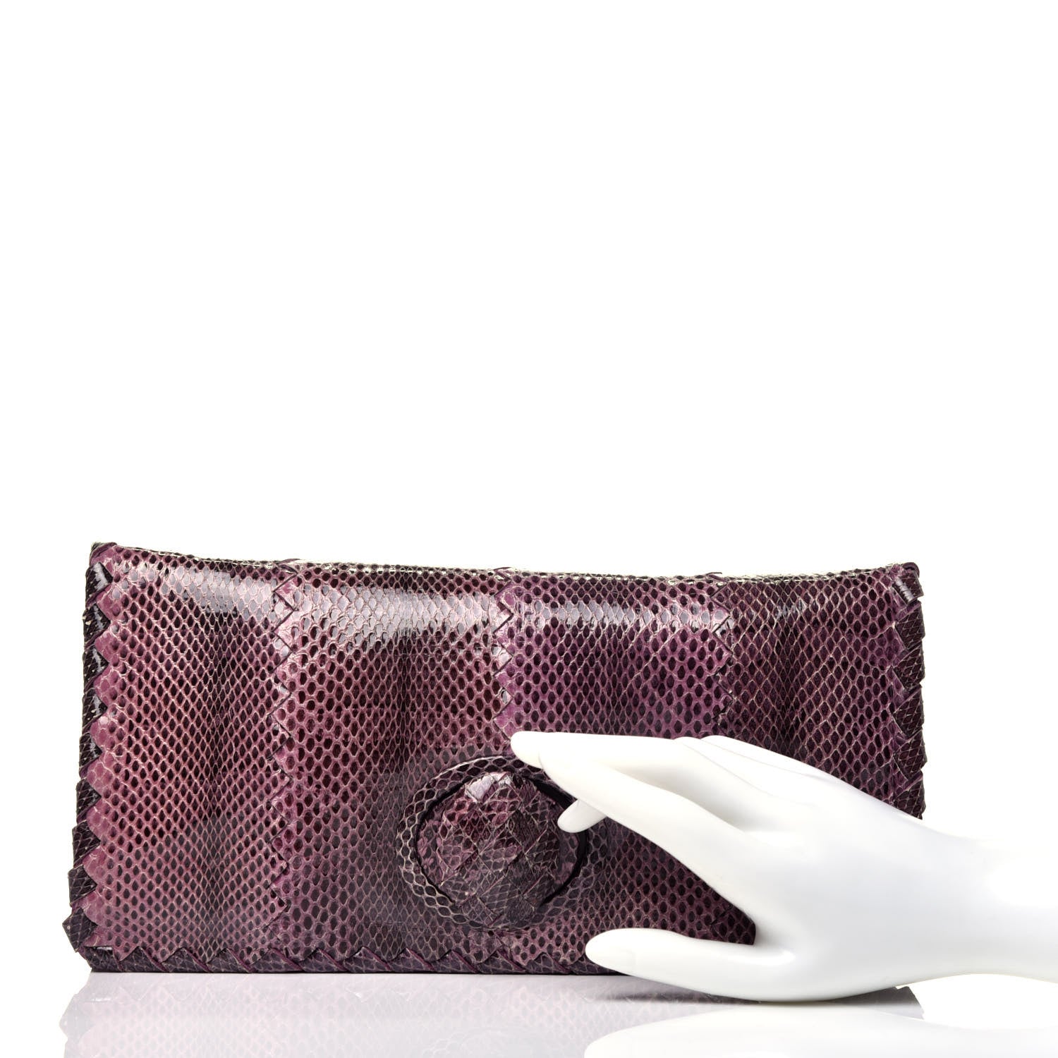 Bottega Veneta Snakeskin Turnlock Clutch Purple 2 of 9