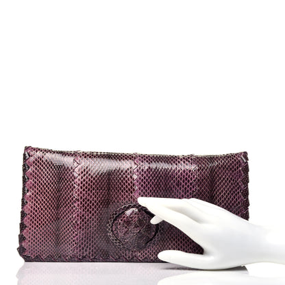 Bottega Veneta Snakeskin Turnlock Clutch Purple 2 of 9