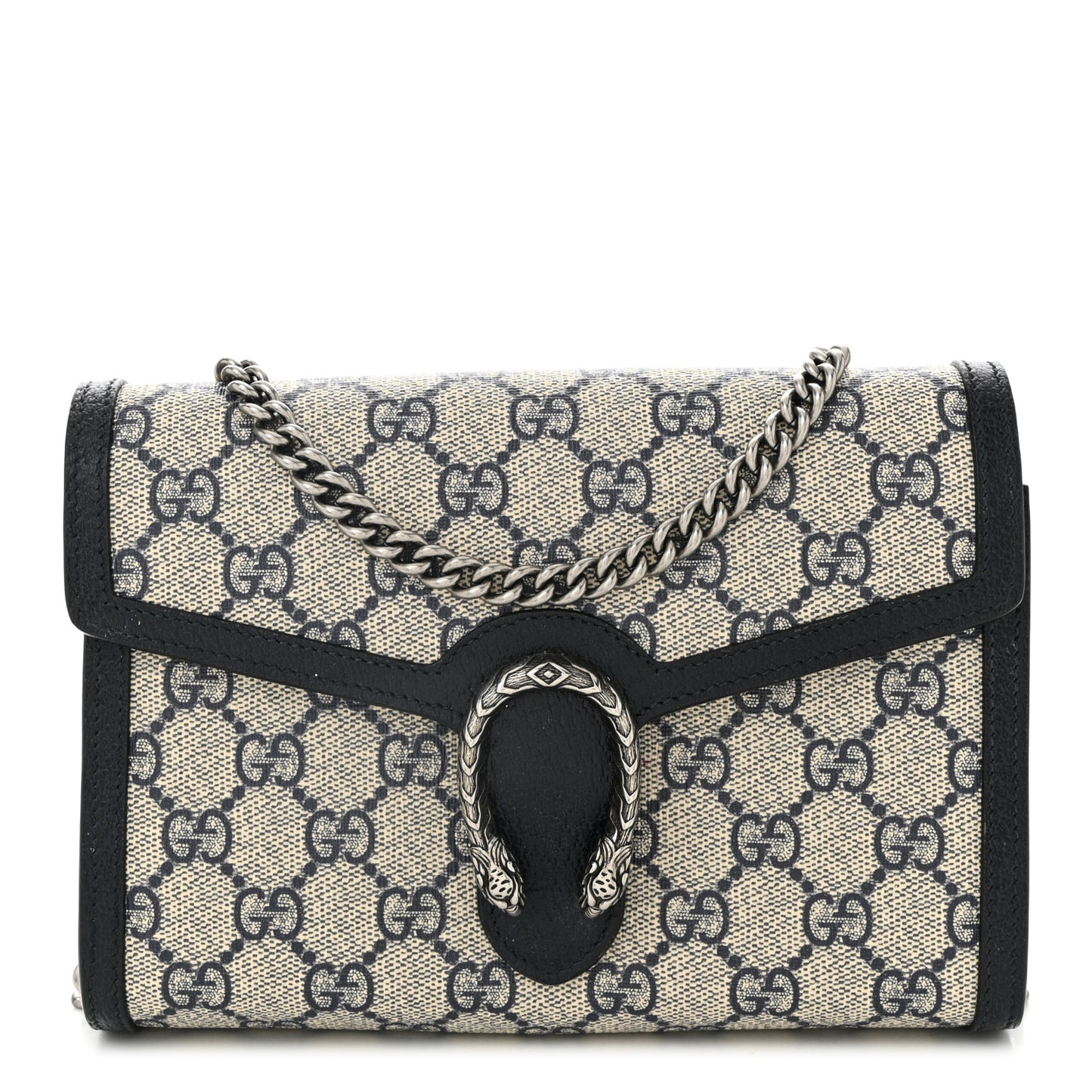 GG Supreme Monogram Textured Dollar Calfskin Mini Dionysus Chain Wallet Beige Blue
