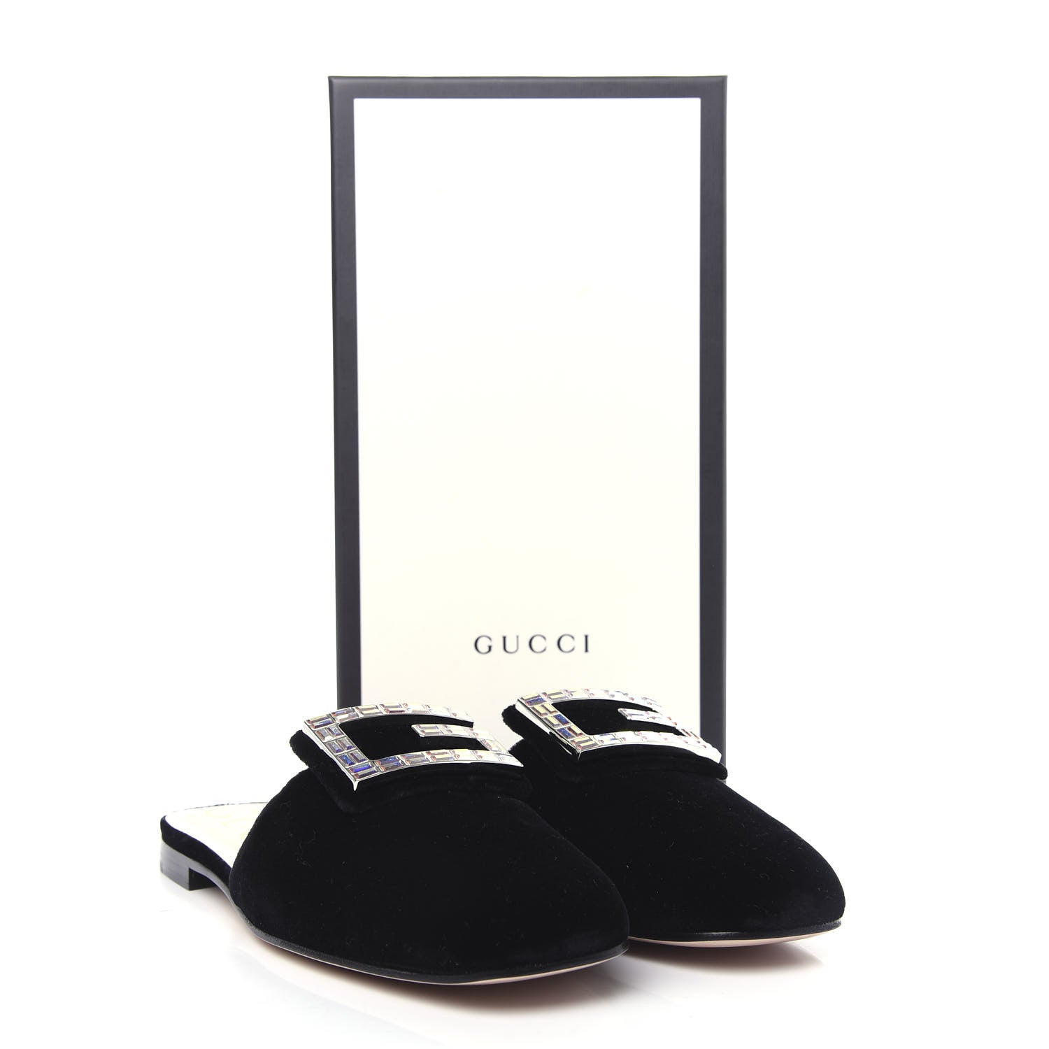 Gucci Velvet Crystal Square G Madelyn Slippers 41 Black 11 of 11
