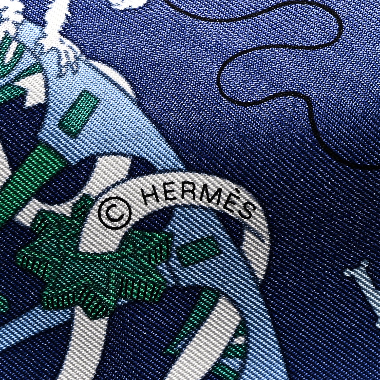 Hermes Silk La Folle Parade Scarf 90 Bleu Azur Encre Menthol 4 of 5