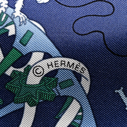Hermes Silk La Folle Parade Scarf 90 Bleu Azur Encre Menthol 4 of 5
