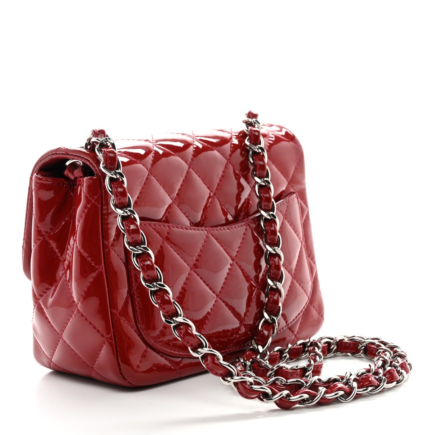 Patent Quilted Mini Square Flap Red