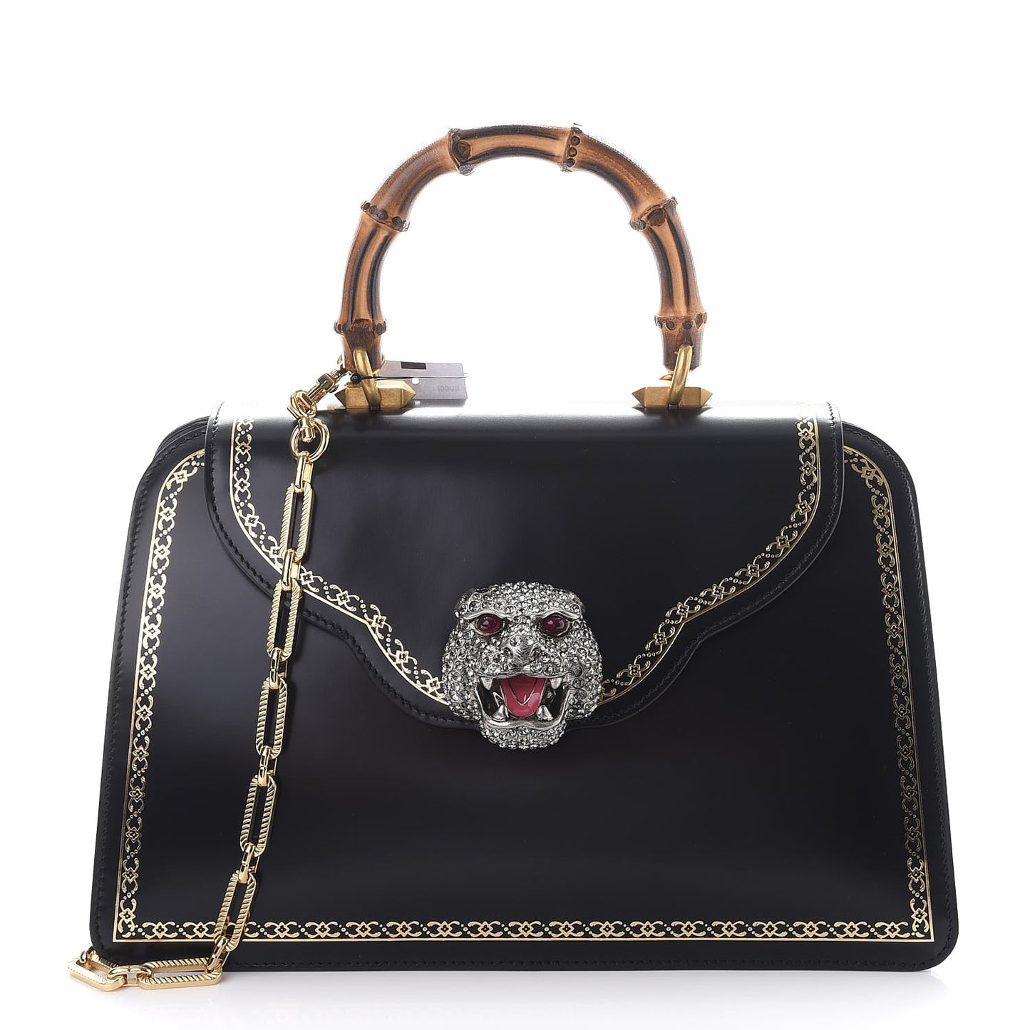 Calfskin Bamboo Medium Thiara Top Handle Bag Black