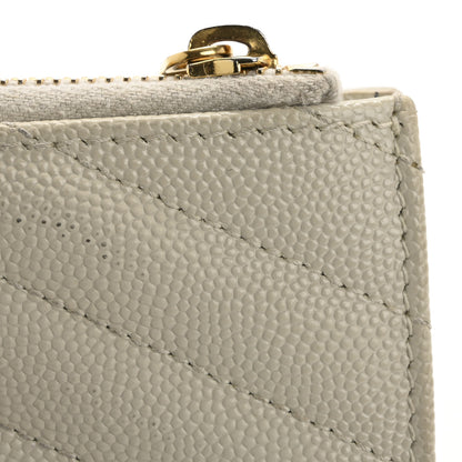 Saint Laurent Grain De Poudre Matelasse Chevron Monogram Zipped Card Case Crema Soft 14 of 15