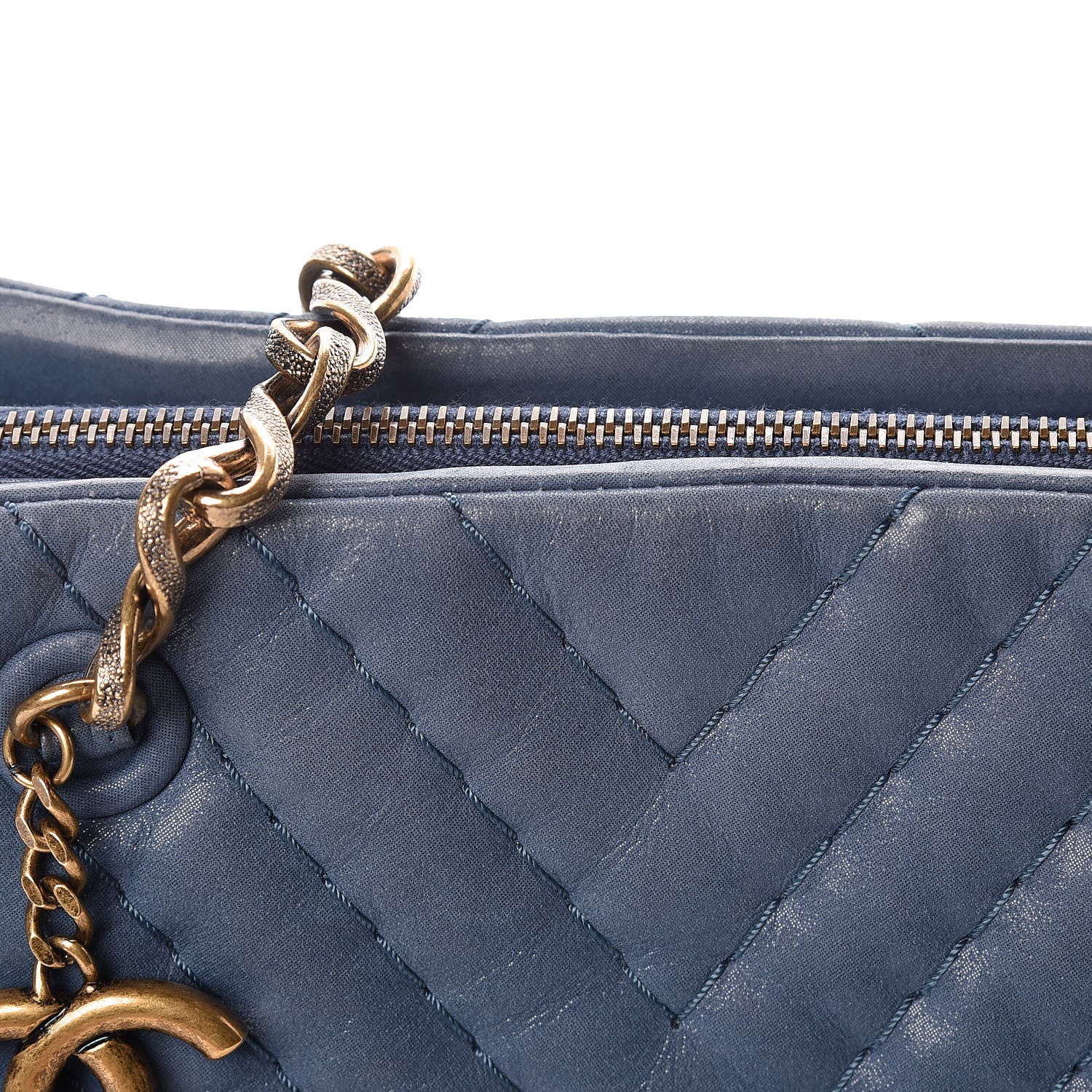 Chanel Iridescent Calfskin Chevron Quilted Surpique Tote Dark Blue 22 of 23