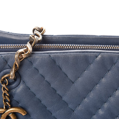 Chanel Iridescent Calfskin Chevron Quilted Surpique Tote Dark Blue 22 of 23