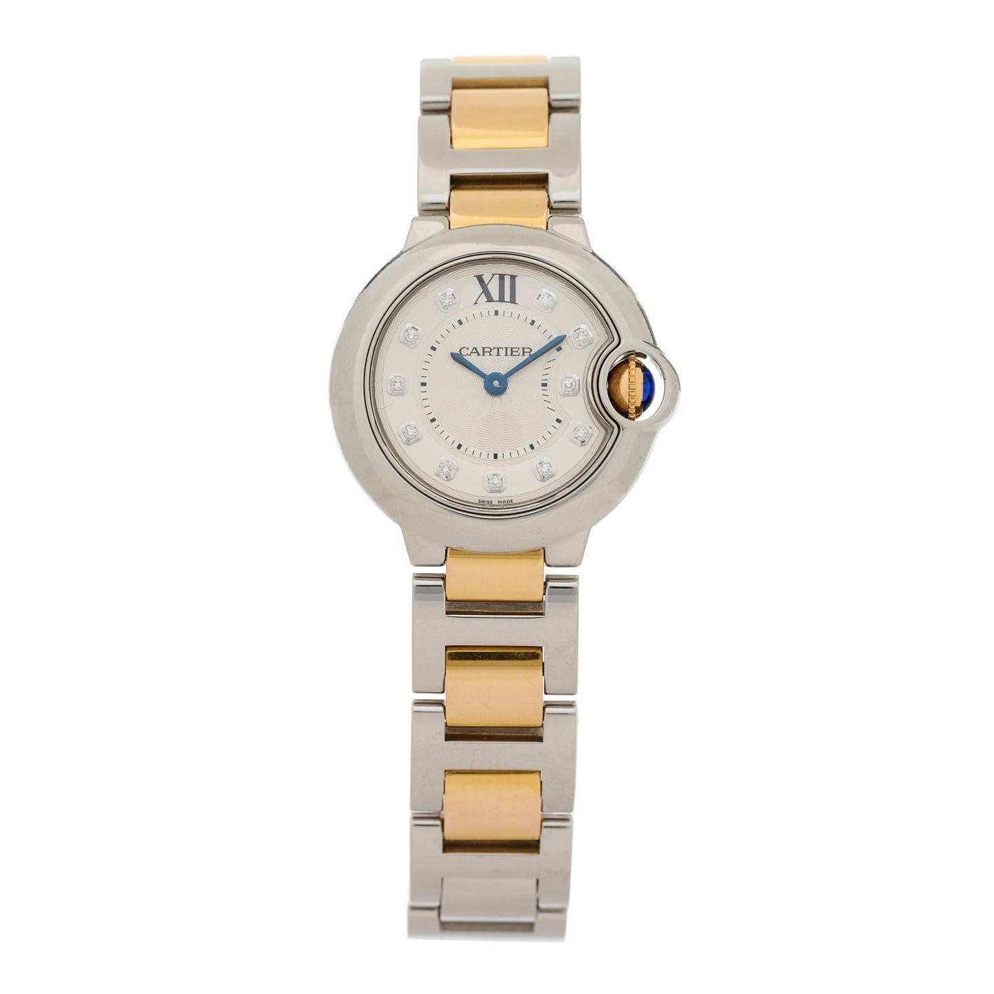 Stainless Steel 18K Yellow Gold Diamond 28mm Ballon Bleu De Cartier Quartz Watch