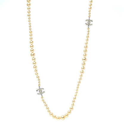 Chanel Graduated Pearl CC Long Necklace Silver 1 of 4
