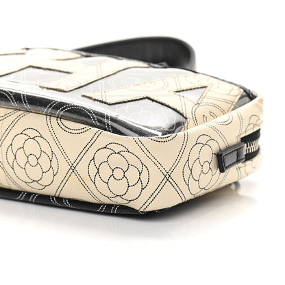 Chanel Coated Canvas Calfskin Camellia Printed Camera Case Black Beige 10 of 14
