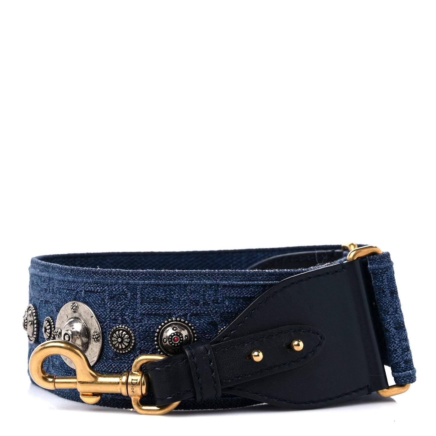 Oblique Denim Studded Shoulder Strap Blue