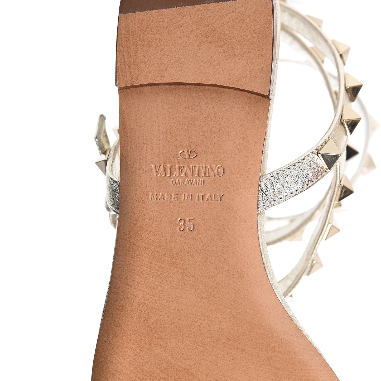 Metallic Nappa Rockstud Ankle Wrap Flat Thong Sandals 35 Platino