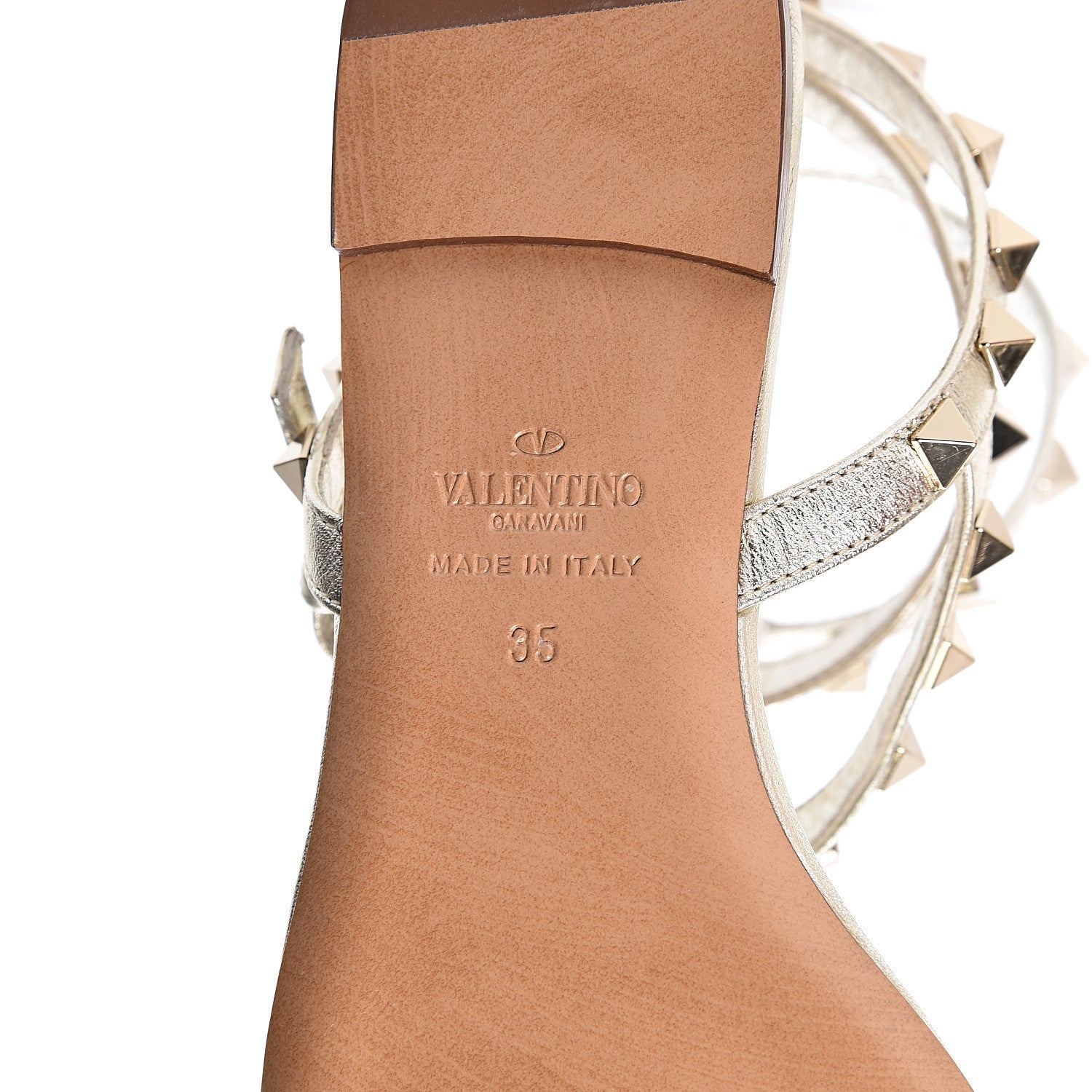 Valentino Garavani Metallic Nappa Rockstud Ankle Wrap Flat Thong Sandals 35 Platino 8 of 9