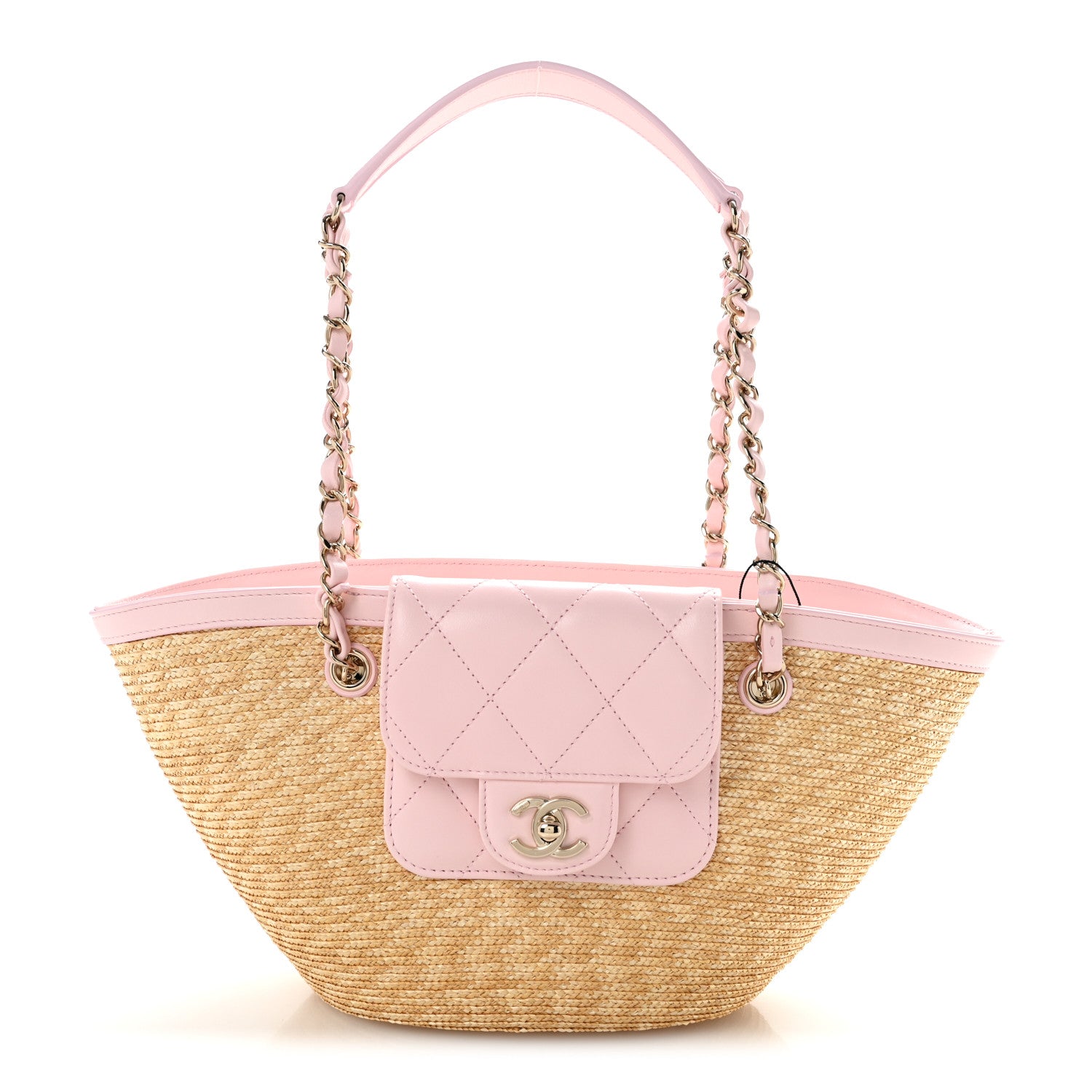 Chanel Raffia Braided Lambskin Small Wicker Tote Beige Light Pink 1 of 11