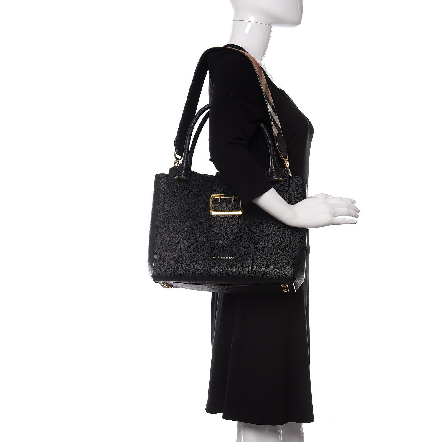 Burberry Soft Grain Calfskin Medium Buckle Tote Black 3 of 10