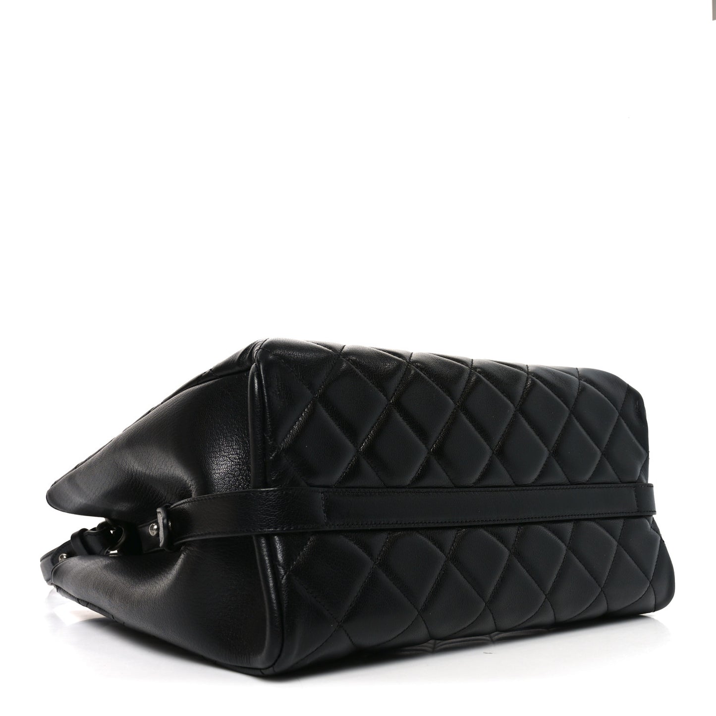 Metallic Goatskin Quilted Small City Rock Shopping Tote Black