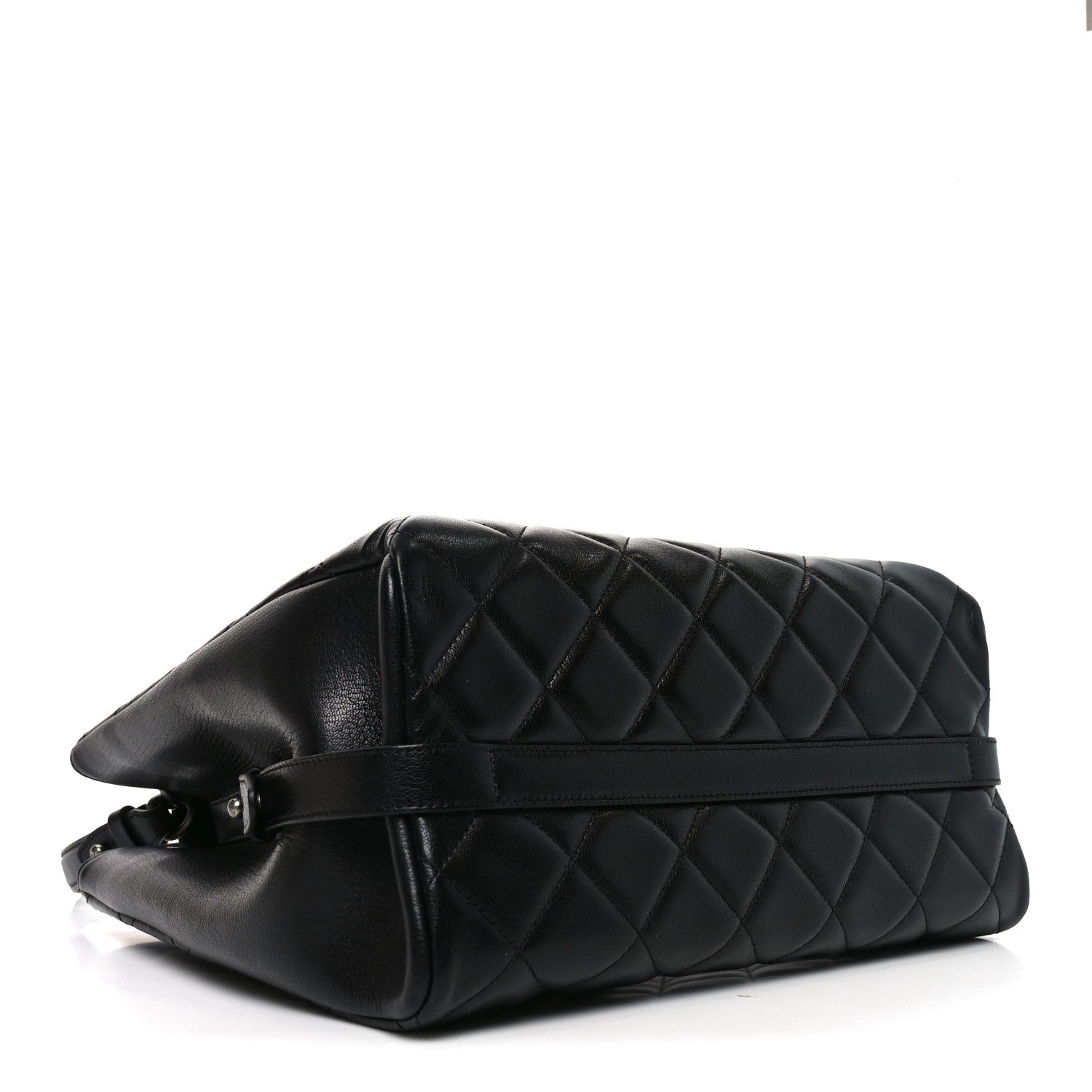 Chanel Metallic Goatskin Quilted Small City Rock Shopping Tote Black 4 of 10