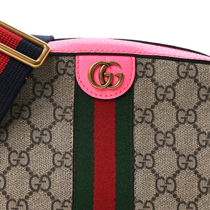 Gucci GG Supreme Monogram Textured Dollar Calfskin Web Ophidia Small Crossbody Bag Beige Ebony Fuchsia 8 of 10