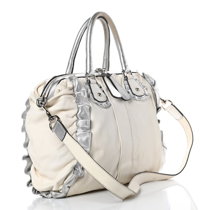 Dolce & Gabbana Distressed Calfskin Ruffled Miss Rouche Satchel White Silver 3 of 17