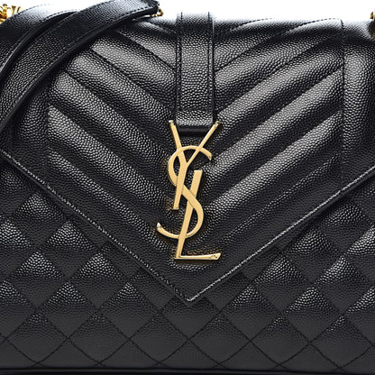 Saint Laurent Grain De Poudre Textured Mixed Matelasse Triquilt Medium Monogram Satchel Black 10 of 10