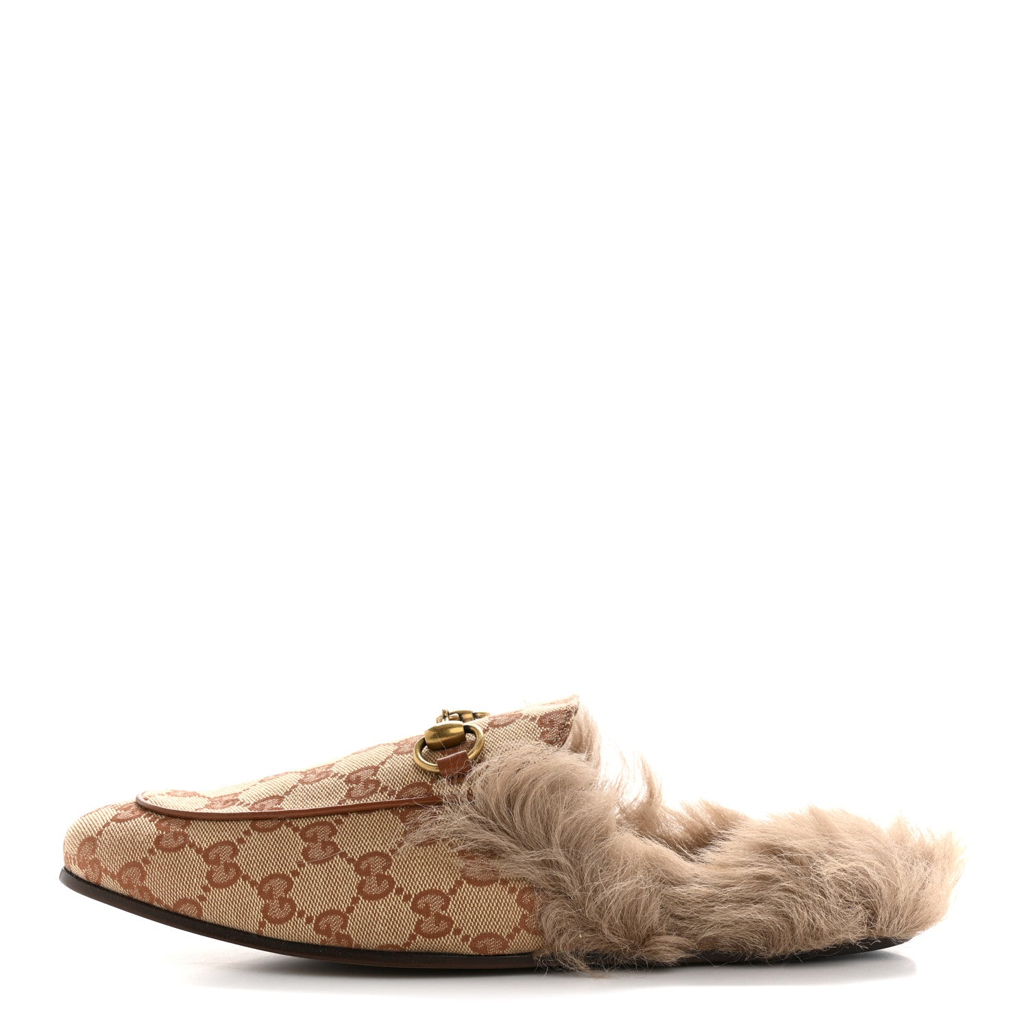 Gucci GG Monogram Fur Mens Princetown Slippers 7.5 Beige Ruggine Rust 1 of 8