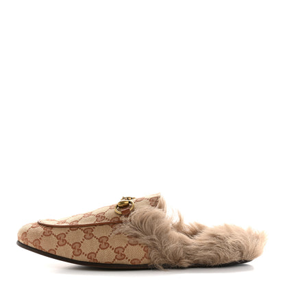 Gucci GG Monogram Fur Mens Princetown Slippers 7.5 Beige Ruggine Rust 1 of 8