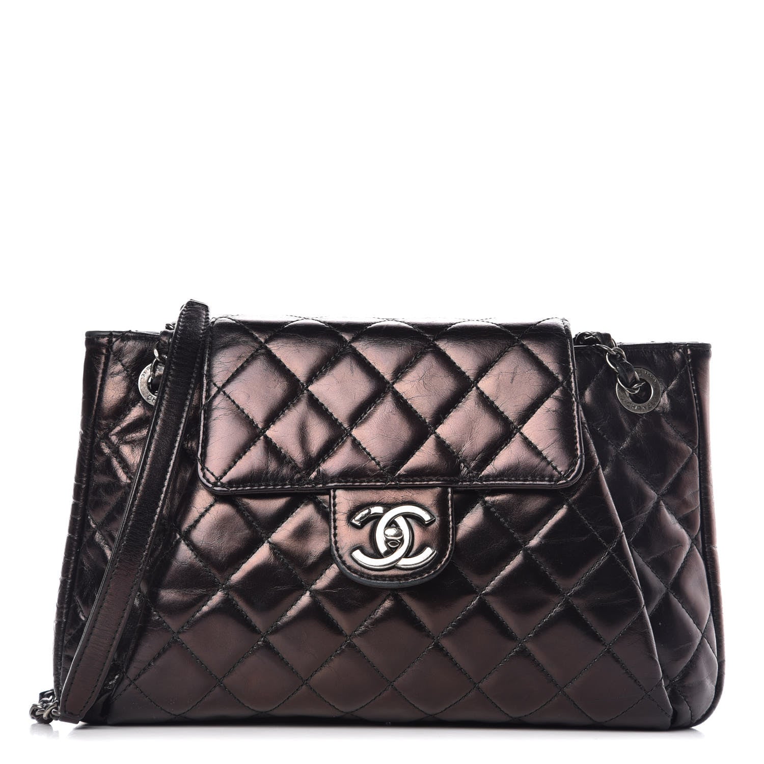 Chanel Glazed Calfskin Quilted Accordion Flap Black 1 of 15