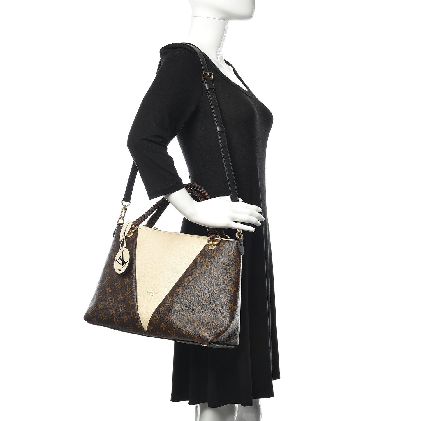 Monogram Braided V Tote MM Creme