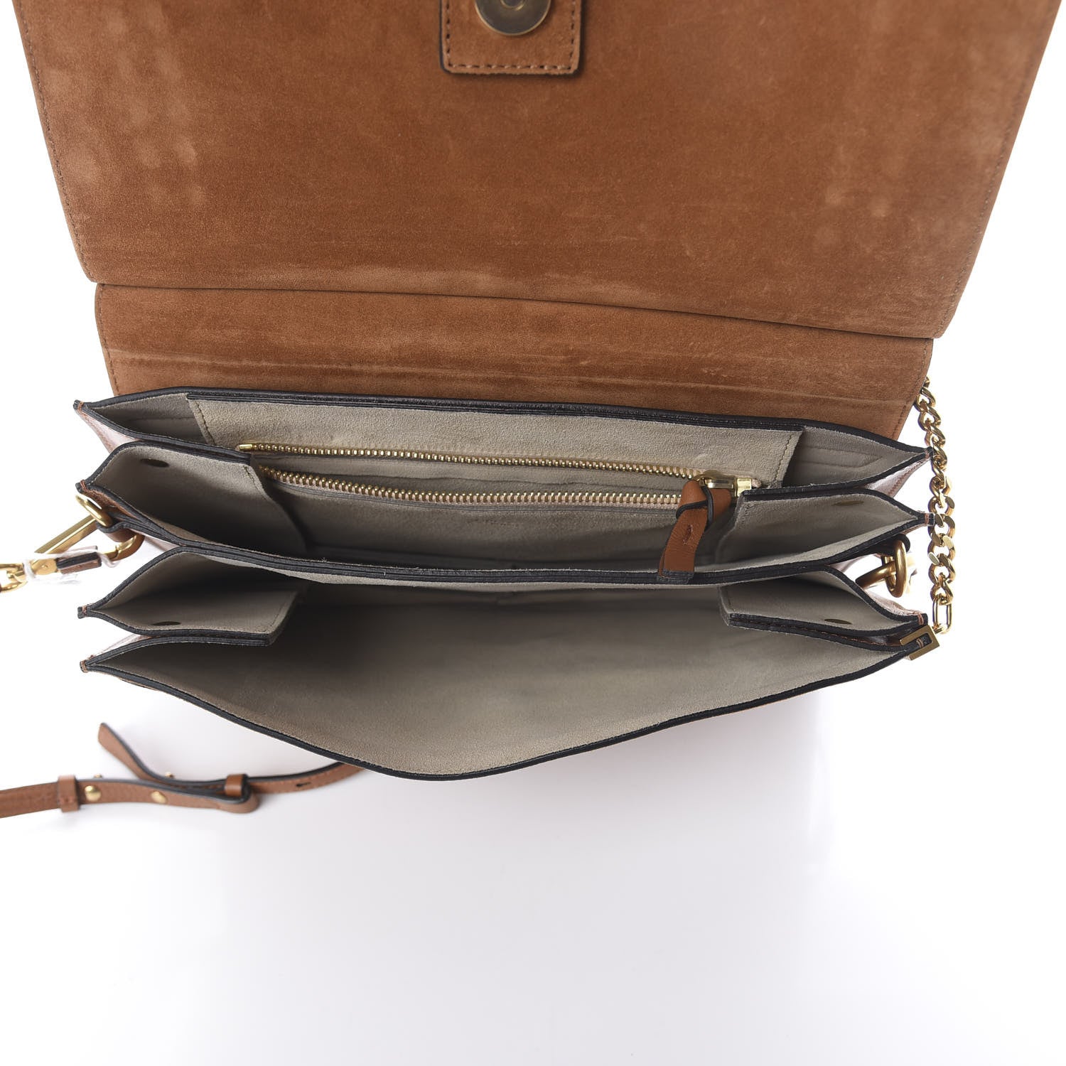 Chloe Calfskin Suede Studded Medium Faye Shoulder Bag Caramel 4 of 8