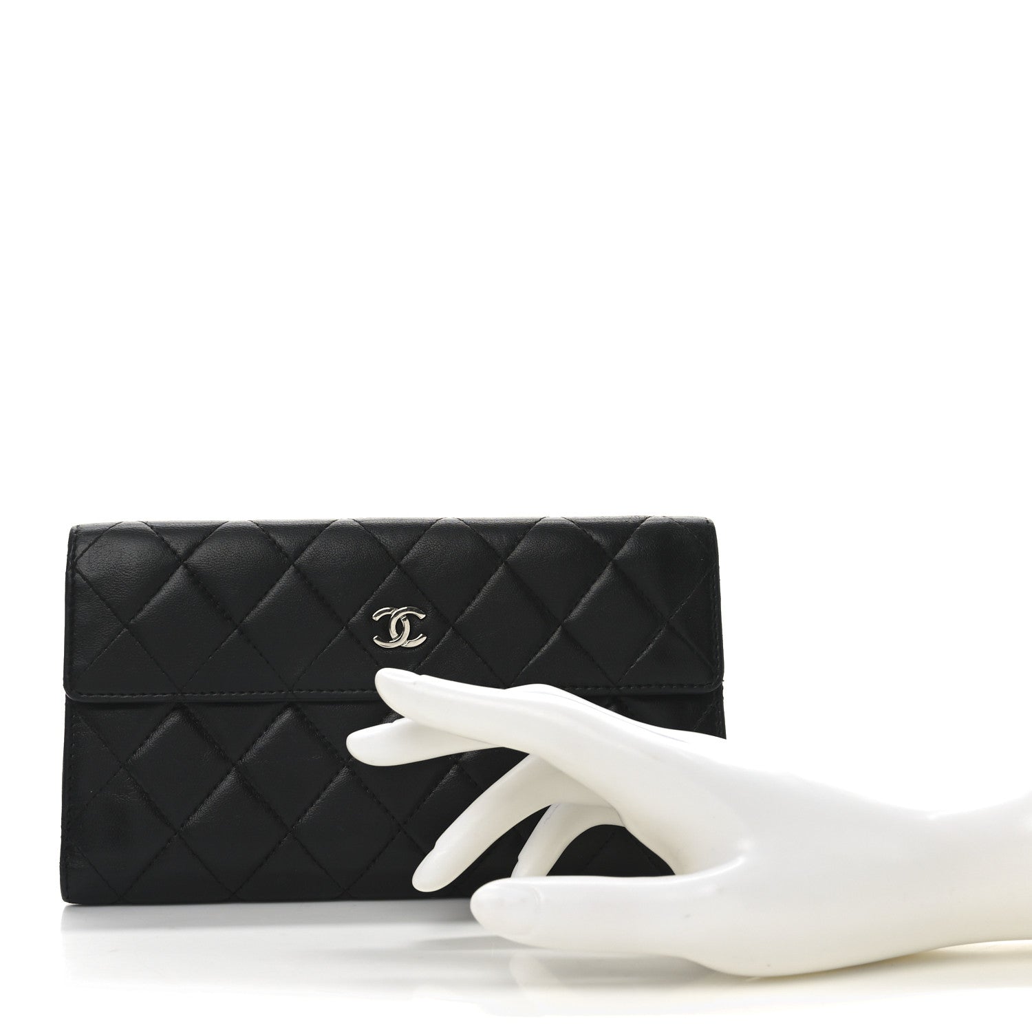Chanel Lambskin Quilted Long Flap Wallet Black 2 of 8