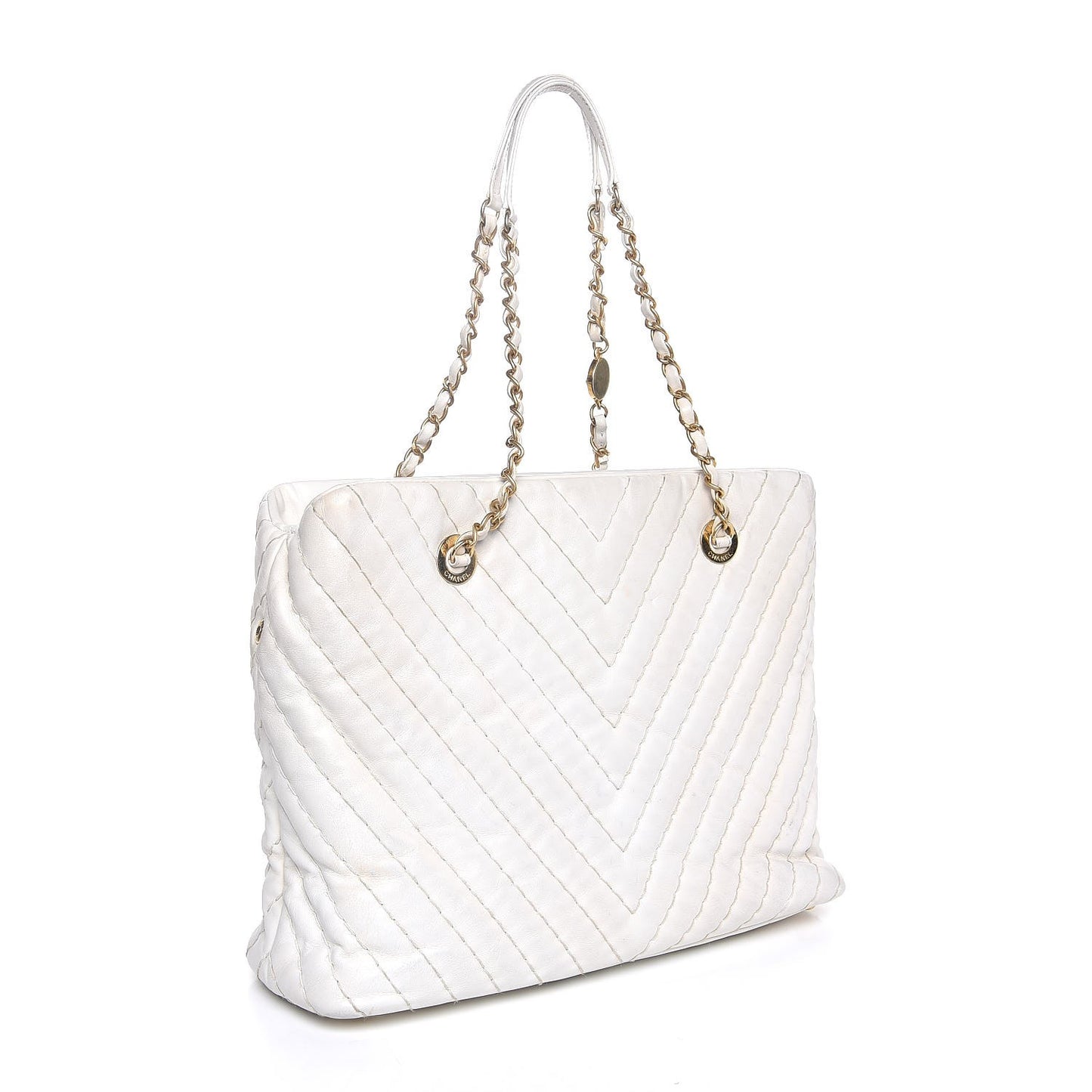 Calfskin Surpique Chevron Tote White
