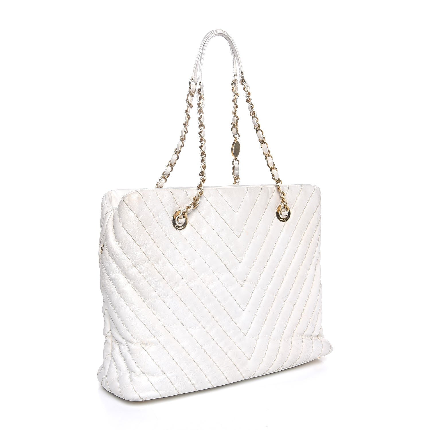 Chanel Calfskin Surpique Chevron Tote White 3 of 16