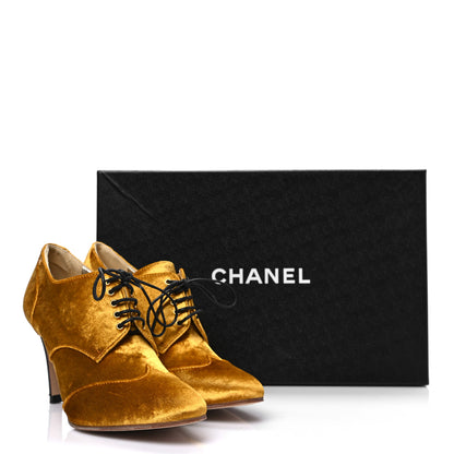 Chanel Velvet CC Lace Up Ankle Boots 37.5 Gold 7 of 7